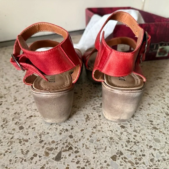 The Jafa 3-Strap Ankle Wedge Sandal in Red. Leather uppers - Picture 10 of 12